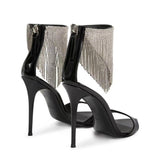 CRYSTAL TASSEL HEELS IN BLACK Shoes styleofcb