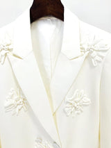 DOUBLE-BREASTED THREE DIMENSIONAL FLORAL SUIT JACKET IN WHITE styleofcb