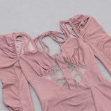 HIGH SLIT AND RUFFLES BACKLESS DRESS IN PINK styleofcb