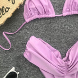 SOLID RUCHED BIKINI SUIT IN PURPLE styleofcb