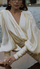 SEXY SLIM DEEP V LONG SLEEVES SILK SIMILAR MINI DRESS styleofcb