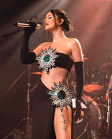 RHINESTONE HIGH SPLIT SKIRT SET WITH GLOVES Sets styleofcb