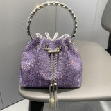 CRYSTAL EMBELLISHED BUCKET BAG IN PURPLE Bags styleofcb