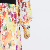 POISE PRINT SILK MIDI DRESS IN MULTI-COLOR DRESS STYLE OF CB