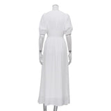 BUTTON-FRONT PUFFED SLEEVES MAXI DRESS IN WHITE DRESS STYLE OF CB