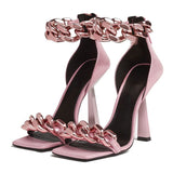 CHAIN SQUARE HEELS IN PINK styleofcb