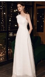 PLAIN CLOTH FEATHER ONE SHOULDER MAXI DRESS IN WHITE styleofcb