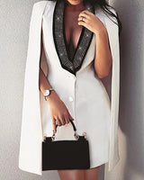 V-NECK DIAMOND DECORATIVE NECKLINE CLOAK DRESS IN WHITE styleofcb