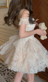 OFF -SHOULDER FLOWER MINI DRESS IN PINK DRESS STYLE OF CB