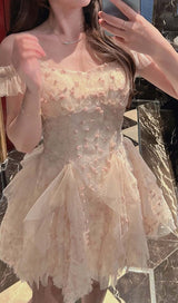 OFF -SHOULDER FLOWER MINI DRESS IN PINK DRESS STYLE OF CB