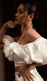 OFF SHOULDER MINI DRESS IN WHITE Dresses styleofcb