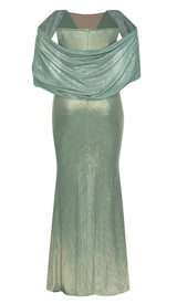 OFF-SHOULDER RIBBON MAXI DRESS IN GREEN DRESS STYLE OF CB
