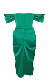 OFF SHOULDER SATIN CORSET MIDI DRESS IN GREEN Dresses styleofcb