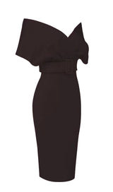 OFF SHOULDER V NECK BODYCON MIDI DRESS IN BLACK Dresses styleofcb