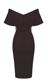 OFF SHOULDER V NECK BODYCON MIDI DRESS IN BLACK Dresses styleofcb