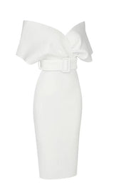 OFF SHOULDER V NECK BODYCON MIDI DRESS IN WHITE Dresses styleofcb