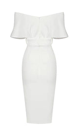 OFF SHOULDER V NECK BODYCON MIDI DRESS IN WHITE Dresses styleofcb