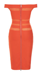 OFF-SHOULDER BANDAGE BODYCON MIDI DRESS IN RED styleofcb