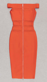 OFF-SHOULDER BANDAGE BODYCON MIDI DRESS IN RED styleofcb