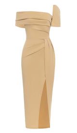 ONE SHOULDER BANDAGE MAXI DRESS IN APRICOT styleofcb