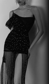 ONE-SHOULDER RHINESTONE MESH MAXI DRESS IN BLACK DRESS STYLE OF CB