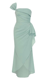 ONE SHOULDER RUCHED MIDI DRESS IN MINT DRESS sis label