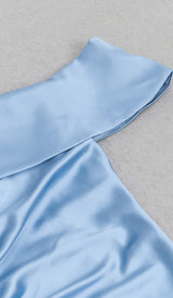 ONE SHOULDER RUCHED SLIT MAXI DRESS IN BLUE DRESS STYLE OF CB