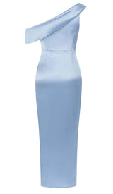 ONE SHOULDER RUCHED SLIT MAXI DRESS IN BLUE DRESS STYLE OF CB
