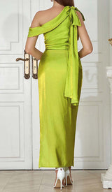 ONE SHOULDER SIDE ASYMMETRICAL MIDI DRESS IN GREEN DRESS STYLE OF CB