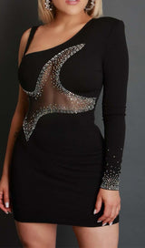 ONE-SLEEVE BEADED MINI DRESS IN BLACK DRESS STYLE OF CB