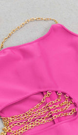 ONE SHOULDER CHAIN MIDI DRESS IN PINK DRESS STYLE OF CB