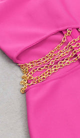 ONE SHOULDER CHAIN MIDI DRESS IN PINK DRESS STYLE OF CB