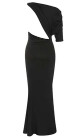 ONE SHOULDER SATIN MAXI DRESS IN BLACK DRESS STYLE OF CB