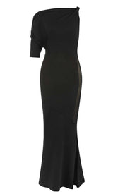 ONE SHOULDER SATIN MAXI DRESS IN BLACK DRESS STYLE OF CB