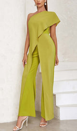 ONE SHOULDER TIERED JUMPSUIT IN OLIVE DRESS STYLE OF CB