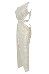 ONE-SHOULDER SEQUINS CUT OUT SPLIT MAXI DRESS Sequins Dress Oh CICI