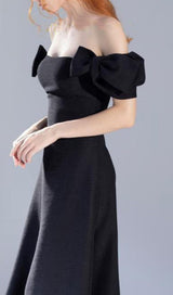 PATCHWORK BOW-EMBELLISHED MIDI DRESS IN BLACK DRESS sis label