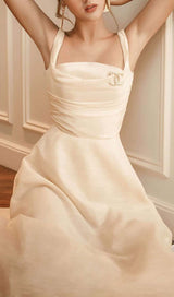 PLEATED CAMI SLIM MIDI DRESS IN WHITE DRESS STYLE OF CB