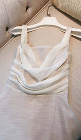 PLEATED CAMI SLIM MIDI DRESS IN WHITE DRESS STYLE OF CB