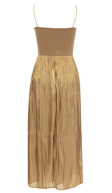PLEATED STRAP MIDI DRESS IN TOBACCO DRESS STYLE OF CB