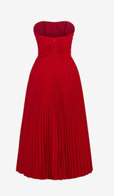 PLEATED STRAPLESS MIDI DRESS IN WINE RED DRESS styleofcb
