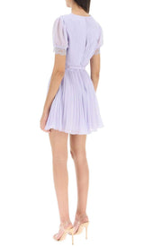 PLEATED CHIFFON MINI DRESS IN LAVENDER styleofcb