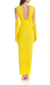 PLUNGE V NECKLINE WITH GLOVE MAXI DRESS IN YELLOW DRESS STYLE OF CB