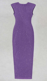 PLUNGE GLITTER BANDAGE MIDI DRESS IN AMETHYST DRESS STYLE OF CB