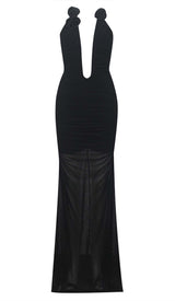 PLUNGING HALTER NECKLINE MAXI DRESS IN BLACK DRESS STYLE OF CB