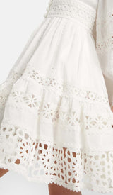 PLUNGING NECK LACE MINI DRESS IN WHITE DRESS STYLE OF CB