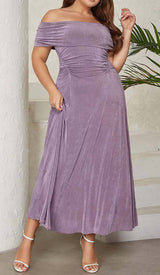 PLUS OFF SHOULDER MIDI DRESS IN PURPLE DRESS STYLE OF CB
