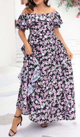 PLUS SIZE FLORAL RUCHED SLIT MIDI DRESS DRESS sis label