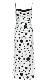 POLKA DOT PRINT RUCHED MERMAID MAXI DRESS DRESS styleofcbdress