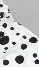 POLKA DOT PRINT RUCHED MERMAID MAXI DRESS DRESS styleofcbdress